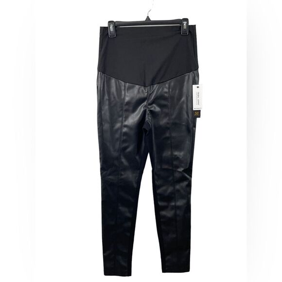 NWT Tribal Black‎ Faux Leather Pull-On Maternity Pregnancy Leggings Size MEDIUM - Picture 1 of 9